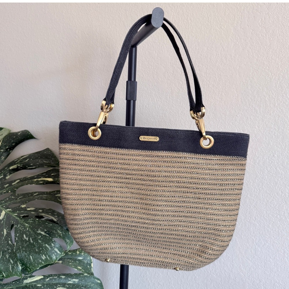 Eric Javits Black and Tan Woven Shoulder Tote